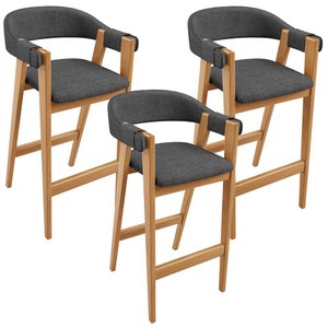 Kit 03 Banquetas Alta Bar Cozinha Sala de Jantar Bar Nadja L02 Linho Cinza Escuro - Lyam Decor