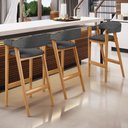 Ver imagem 2 de Kit 03 Banquetas Alta Bar Cozinha Sala de Jantar Bar Nadja L02 Linho Cinza Escuro - Lyam Decor