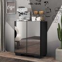 Ver imagem 7 de Aparador Buffet 2 Portas Com Espelho E Pés Quadrados Vegas V3614 Preto Preto