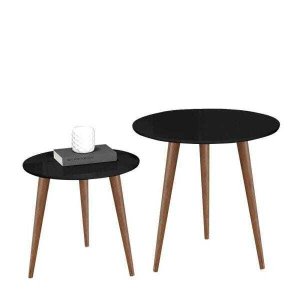 Kit Mesa de Centro Pés Palito Rubi Preto