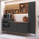 Ver imagem 1 de Cozinha Compacta 227cm com Tampo Espaço Forno e Microondas Paneleiro 6 Portas 1 Gaveta Karina Cinza/Freijó/Grafite
