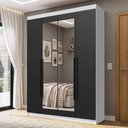 Ver imagem 1 de Guarda-Roupa Solteiro 4 Portas Batentes com Espelho Branco/Preto/Preto Venus Madesa