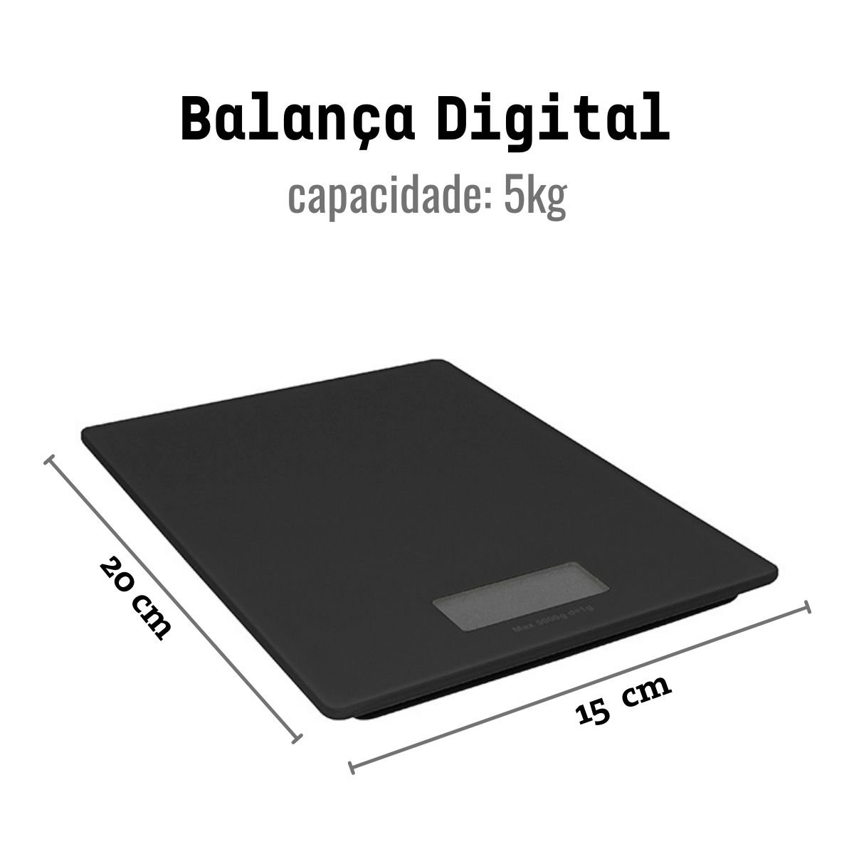 Balança Digital Inox 5kg Cozinha Nutrição E Dieta Vidro Temperado - Preto - 2