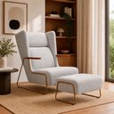 Ver imagem 2 de Kit Poltrona Amélie com Puff Base Aço Bouclé Cinza - Sallar Home