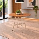 Ver imagem 1 de Mesa de Jantar Redonda Clarice 90 cm Aço Champagne Tampo Cinamomo