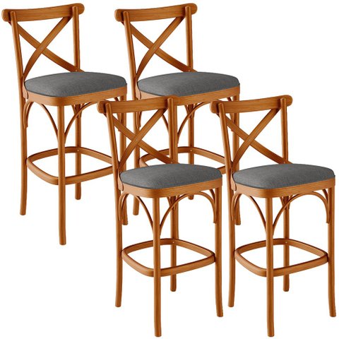 Kit 04 Banquetas Altas Cozinha Bancada Bar Sala Jantar Estofada Ávila L02 Linho Cinza Escuro - Lyam 