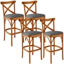 Ver imagem 1 de Kit 04 Banquetas Altas Cozinha Bancada Bar Sala Jantar Estofada Ávila L02 Linho Cinza Escuro - Lyam
