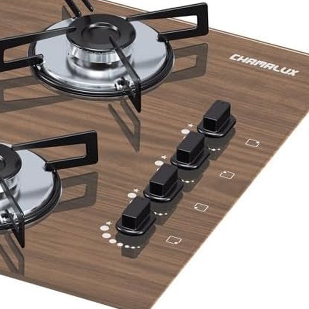 Cooktop 4 Bocas Ultra Chama Marmore Bivolt Amadeirado Escuro Chamalux - 4