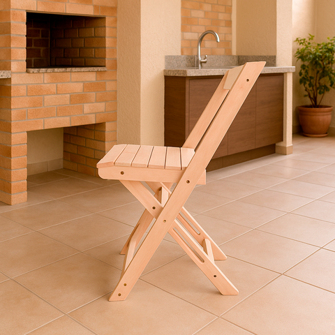 Cadeira de Bar Dobrável de Madeira Maciça Ismalu: Natural