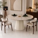 Ver imagem 4 de Mesa de Jantar Cone Oval 180x100 cm Tampo Quartzito Taj Mahal e Base Laca Off White