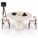 Ver imagem 2 de Mesa de Jantar Cone Oval 180x100 cm Tampo Quartzito Taj Mahal e Base Laca Off White