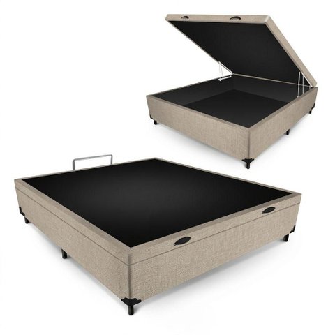 Cama Box com Baú Casal Box Baú Max Ultra com Baú Bege Maxispuma 138cm