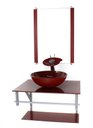 Ver imagem 1 de GABINETE DE VIDRO PARA BANHEIRO 60CM AC CUBA REDONDA VERMELHO CEREJA FULL COM TORNEIRA CASCATA