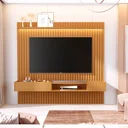 Ver imagem 1 de Painel para TV até 84 Polegadas Ripado com LED e Nicho 100% MDF 219CMX233CM Vitoria Regia Yescasa Marrom Nature