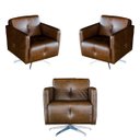 Ver imagem 1 de Kit 3 Poltronas Giratória para Sala de Estar Astana Couro Marrom Bicolor - Gran Belo