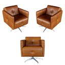 Ver imagem 1 de Kit 3 Poltronas Giratória para Sala de Estar Astana Couro Marrom - Gran Belo