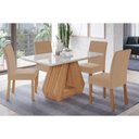 Ver imagem 1 de Conjunto: Mesa Sala Jantar Ágata C/ Tampo Madeirado C/ Vidro 130x80cm e 4 Cadeiras Maia Nature/