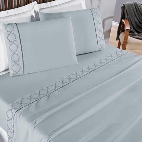 Jogo Cama Lençol Casa Scarpa Santoro Casal Padrão Micropercal 300 Fios 4 Peças - Cinza