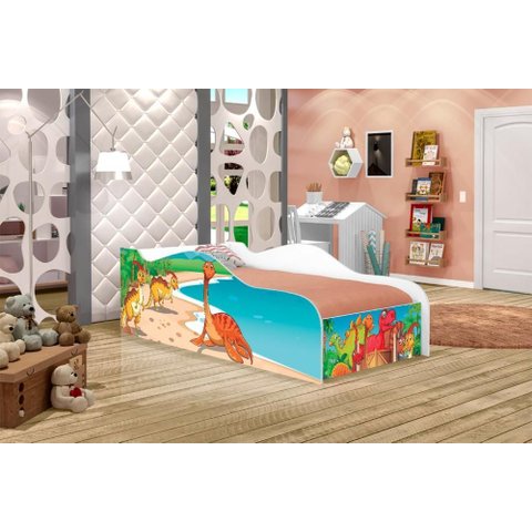 Cama Fun Jurassic Dinossauros Solteiro com Colchão