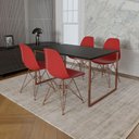 Ver imagem 1 de Mesa Industrial Base Ferro Cobre 137x90 Tampo Preto 4 Cadeiras Eiffel Ferro Cobre Assento Vermelho