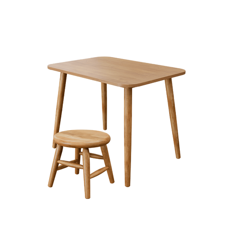 Conjunto de Mesinha e Banquinho Infantil Torneado em Madeira Maciça Natural Acetinado