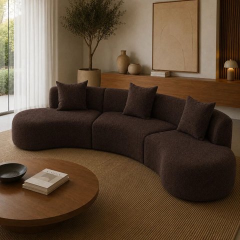 Sofá Modular Curvo 360cm Orgânico Virginia Bouclé:Marrom