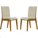 Ver imagem 1 de Kit 2 Cadeira de Jantar Estofada Alice Linho Bege Base Madeira Castanho