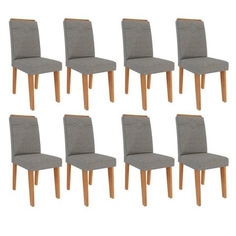 Kit 8 Cadeiras para Sala de Jantar Estofadas Tais Cinza/Cinamomo/Grafite