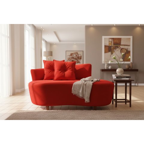 Namoradeira Sofá Feijão Suria 150cm Orgânica Couro Vermelho