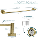 Ver imagem 4 de Toalheiro Dourado Inox 304 Suporte Toalha Banheiro 60cm Acessorio Lavabo Luxo Porta Toalha de Banho