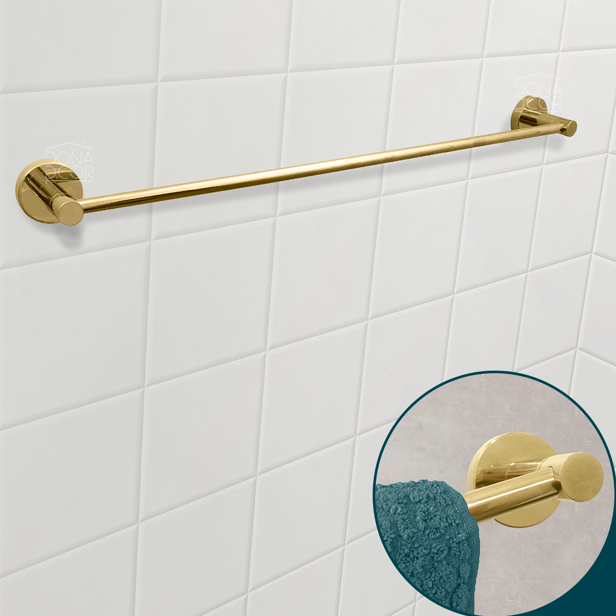 Toalheiro Dourado Inox 304 Suporte Toalha Banheiro 60cm Acessorio Lavabo Luxo Porta Toalha de Banho - 2