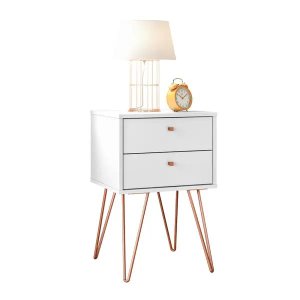 Mesa de Cabeceira Retro Metal Bled Branco Ac<Br>