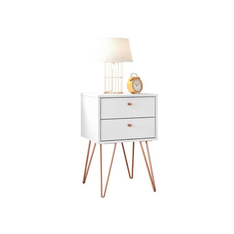 Mesa de Cabeceira Retro Metal Bled Branco Ac<Br>