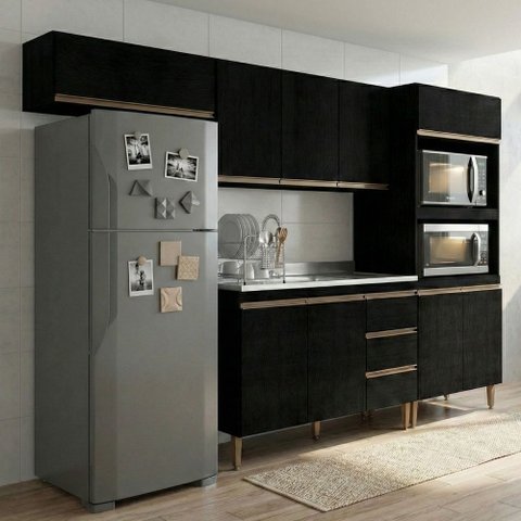 Armário de Cozinha Completa Modulada 4 Peças Milão Menu Móveis Preto