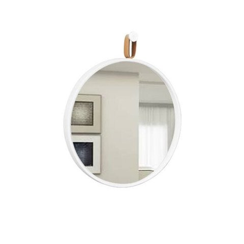 Espelho Round Branco com Alça Caramelo - 60 cm