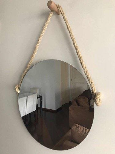 Espelho Decorativo 50 cm Corda de Sisal com Pendurador