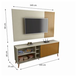 Rack Minimalista Bacada Sala para TV até 50 Polegadas com Porta Deslizante Luara 160x60cm Off White  - 5