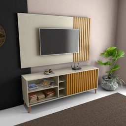 Rack Minimalista Bacada Sala para TV até 50 Polegadas com Porta Deslizante Luara 160x60cm Off White  - 3