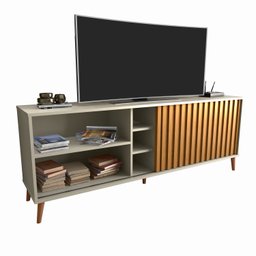 Rack Minimalista Bacada Sala para TV até 50 Polegadas com Porta Deslizante Luara 160x60cm Off White  - 7