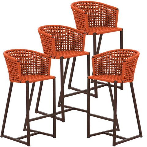 4 Banquetas Bali em Alumínio e Corda Náutica Trama Original