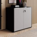 Ver imagem 1 de Armário Baixo 80cm com 2 Portas e Tampo Embutido para Escritório Corporate Cinza/Sagrado/Preto