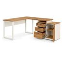Ver imagem 7 de Mesa Escritório em L 1,70x1,50m Extensível Armário Misto 3 Gavetas Cor Nogal Sevilha / Champanhe