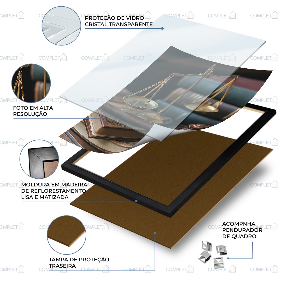 Quadro Martelo Balança Escritório Advocacia Moldura e Vidro - 4