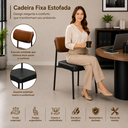 Ver imagem 4 de Cadeira Estofada Camila para Sala Jantar em Aço Est Preta Assento Conhaque e Encosto Preto Onix - Ed