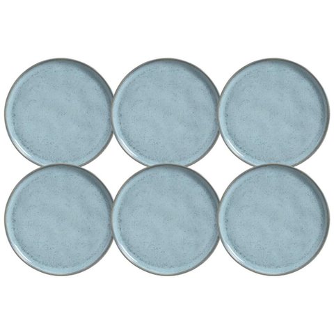 Jogo 6 Pratos Azuis Cerâmica Rasos 27cm Bio Breeze Porto Brasil Mesa Posta Refeição