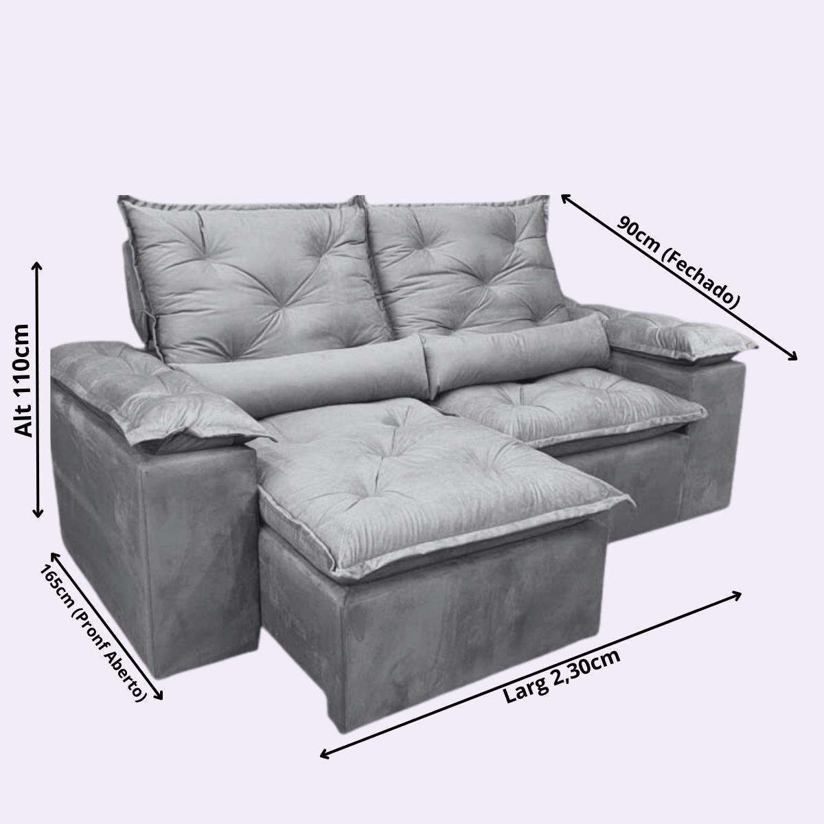 Sofa Reclinavel Retratil Design Elegante Athena 2,30m Veludo Cor:Violeta - 5