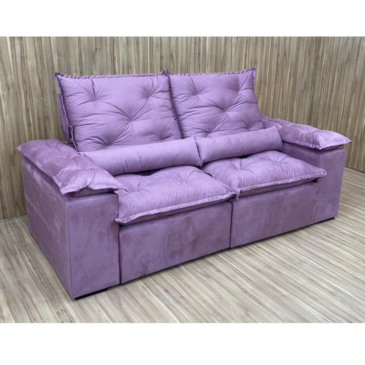 Sofa Reclinavel Retratil Design Elegante Athena 2,30m Veludo Cor:Violeta - 6