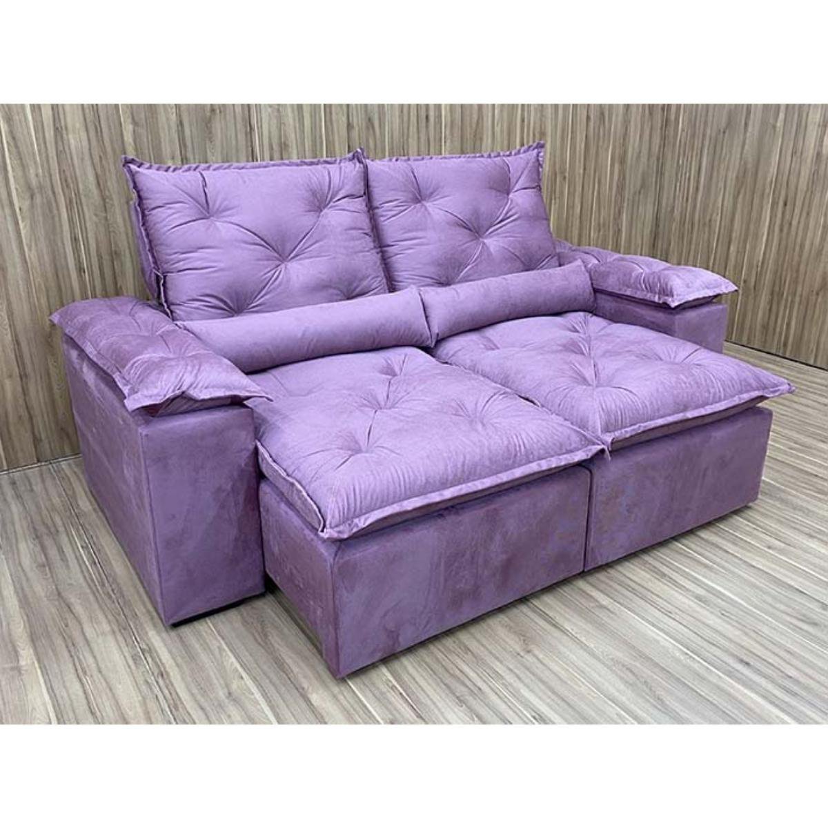 Sofa Reclinavel Retratil Design Elegante Athena 2,30m Veludo Cor:Violeta - 1