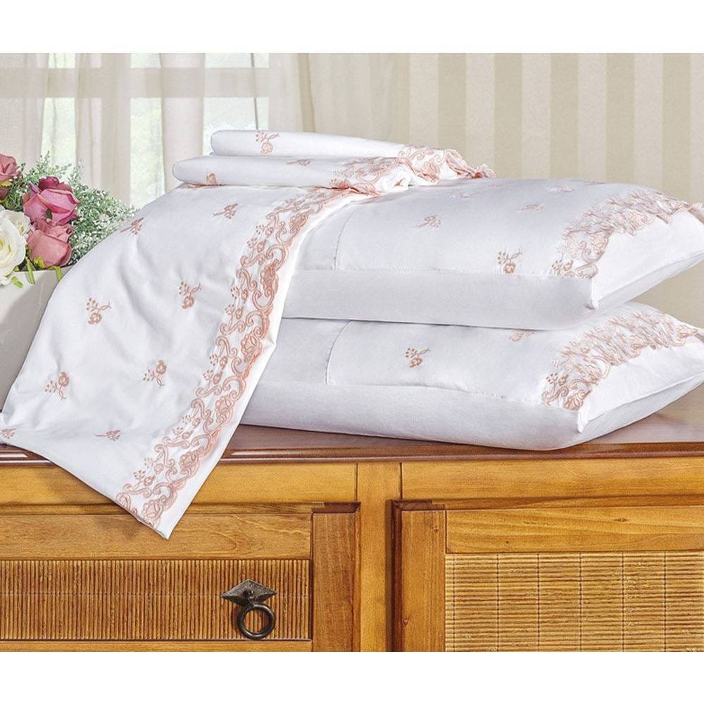 Roupa de Cama Casal King Kit Rivieri 600 Fios 04 Peças - Branco