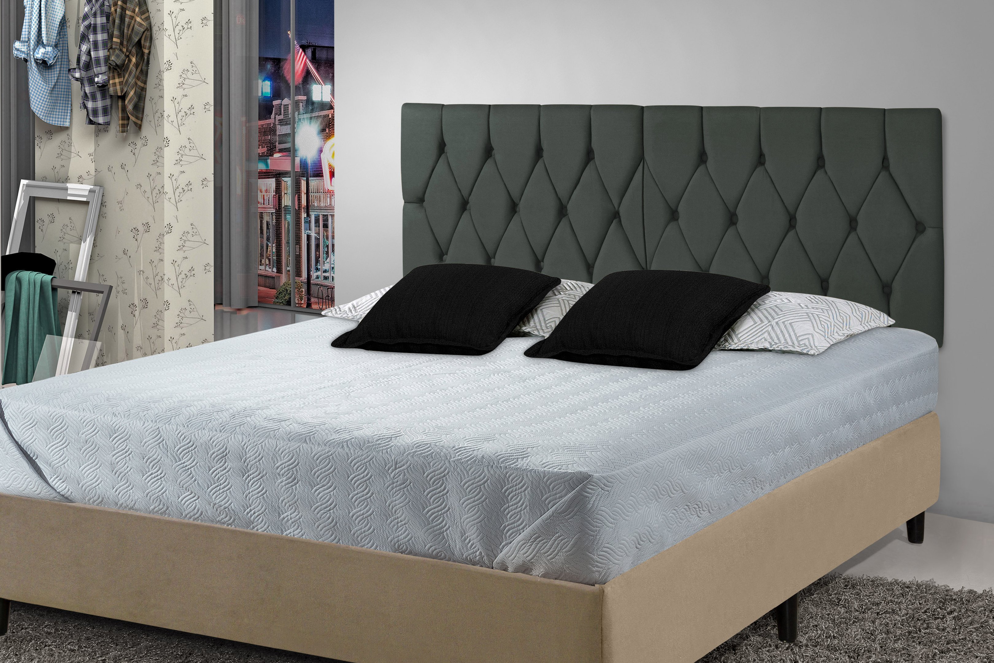 Cabeceira Painel Dubai Deluxe Estofada Queen Size Cinza - 1,60 metros